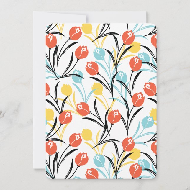 Vibrant Tulip Pattern Floral Design on White Invitation (Front)