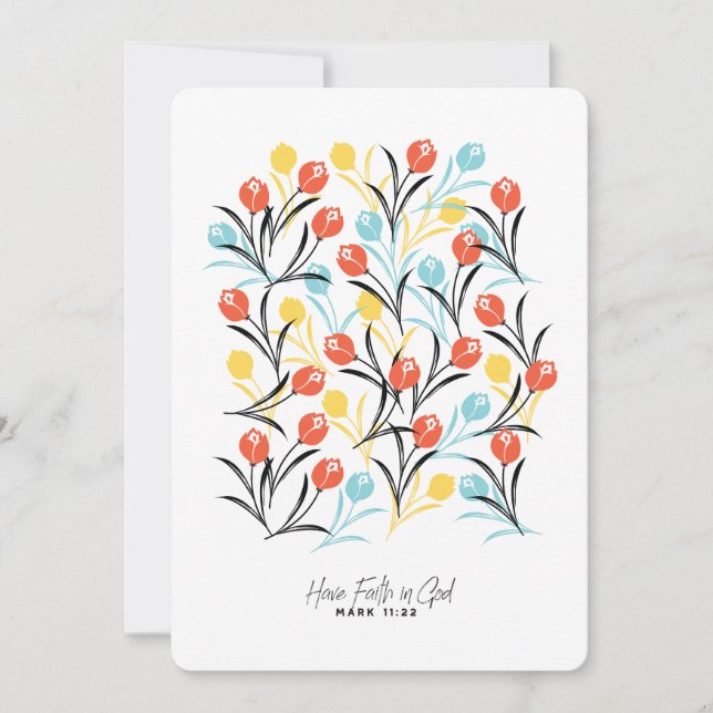 Vibrant Tulip Pattern Floral Design on White Invitation (Front)