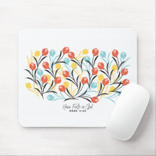 Vibrant Tulip Pattern Floral Design on White Mouse Mat