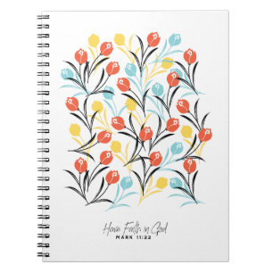 Vibrant Tulip Pattern Floral Design on White Notebook