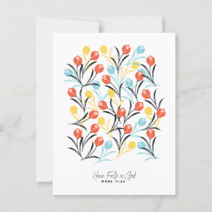 Vibrant Tulip Pattern Floral Design on White Postcard