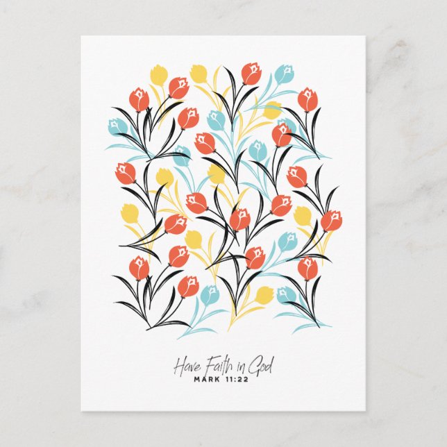Vibrant Tulip Pattern Floral Design on White Postcard (Front)