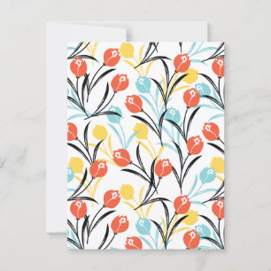Vibrant Tulip Pattern Floral Design on White Postcard