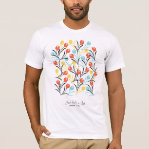 Vibrant Tulip Pattern Floral Design on White T-Shirt