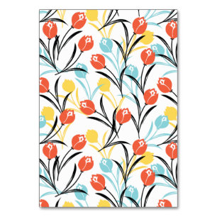 Vibrant Tulip Pattern Floral Design on White Table Number