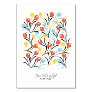 Vibrant Tulip Pattern Floral Design on White Table Number