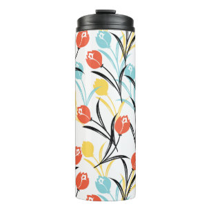 Vibrant Tulip Pattern Floral Design on White Thermal Tumbler