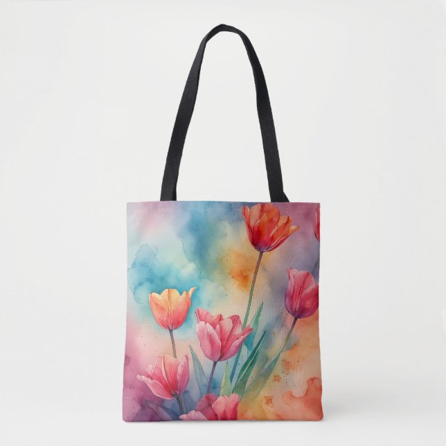 Vibrant tulips watercolor tote bag (Front)