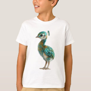 Vibrant Turquoise and Gold Baby Peacock Kids T-Shirt