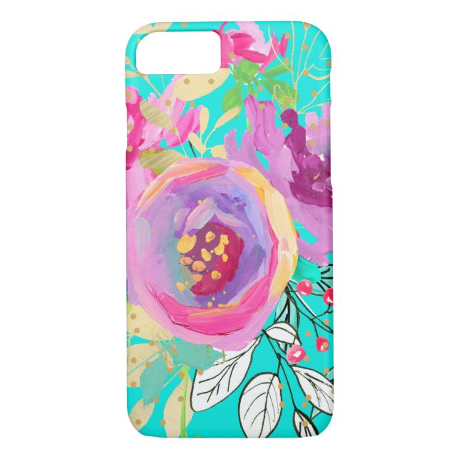 Vibrant Turquoise and Purple Floral Case-Mate iPhone Case (Back)