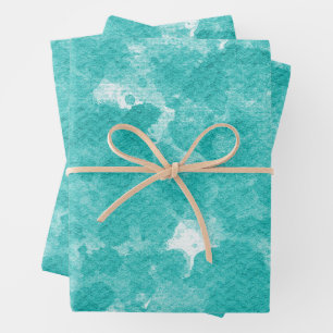 Vibrant Turquoise Aqua Watercolor Splash Wrapping Paper Sheet