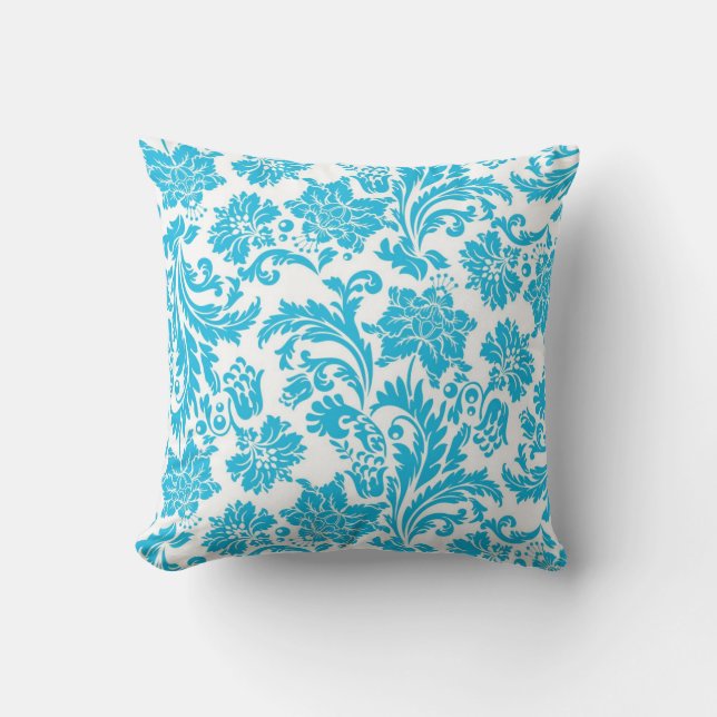 Vibrant Turquoise Damask Cushion (Front)