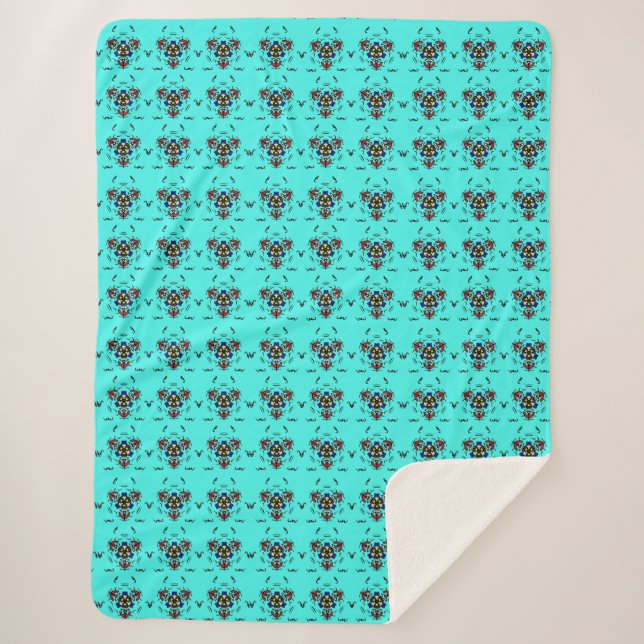 "Vibrant Turquoise Mandala" Sherpa Blanket (Front)