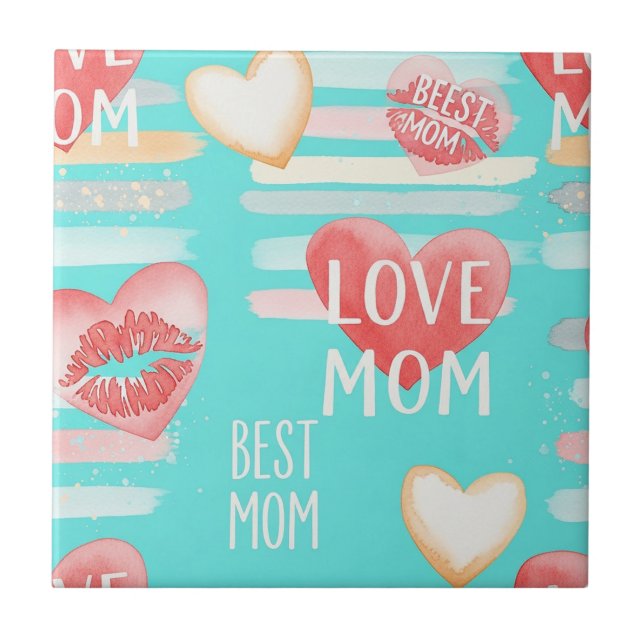 Vibrant Turquoise MOM Appreciation Pop Pattern Tile (Front)