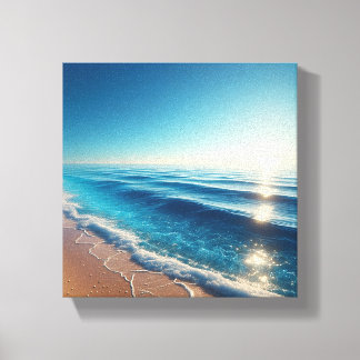 Vibrant Turquoise Ocean Waves with Golden Sand Canvas Print