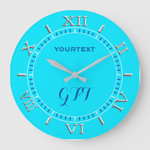 Vibrant Turquoise Sky Blue Colour Personalise This Large Clock