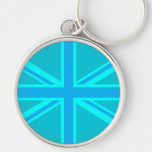Vibrant Turquoise Union Jack British Flag Key Ring