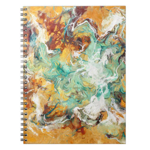 Vibrant Turquoise White Amber Swirl Abstract Notebook