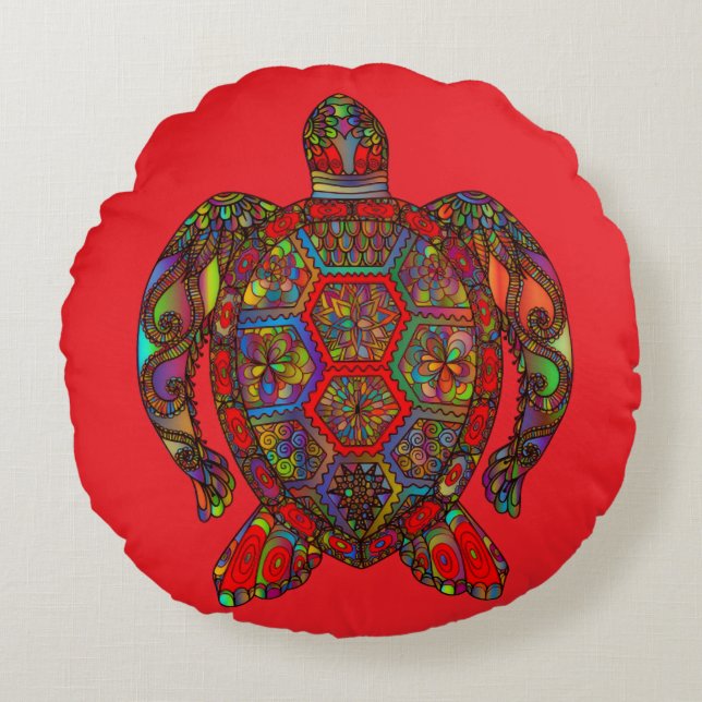 Vibrant Turtle Red Decorative Pillow (Front)