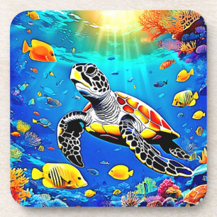Vibrant Turtle Reef Life Coaster