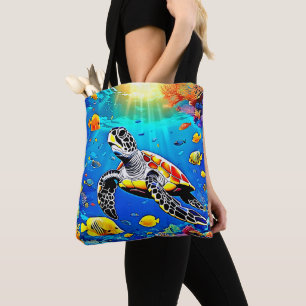 Vibrant Turtle Reef Life Tote Bag