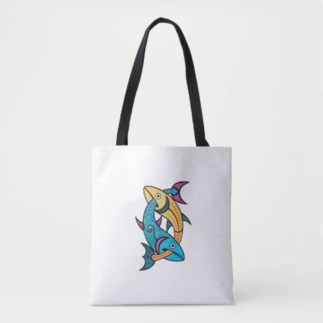 Vibrant Twin Fish Tote Bag (Front)