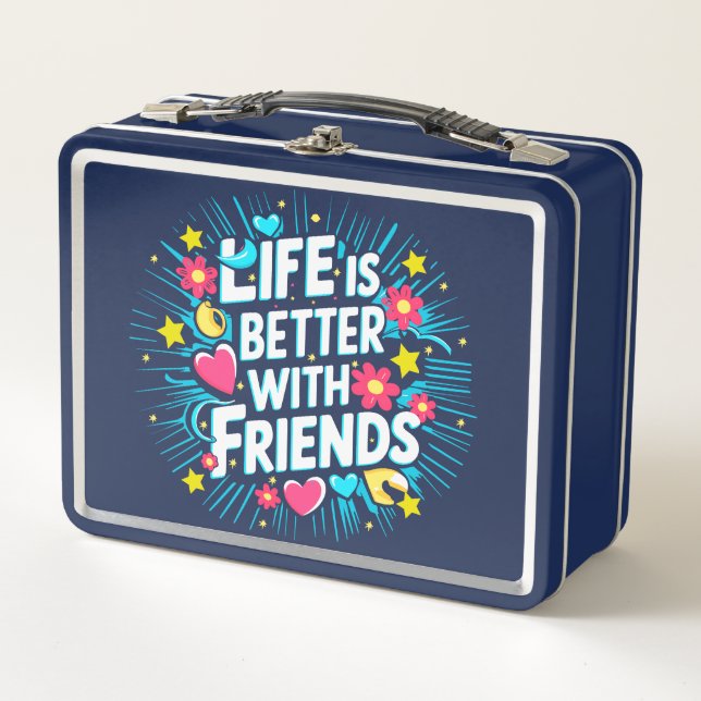 Vibrant Typography Celebrating the Joy of Friends Metal Lunch Box (Front)