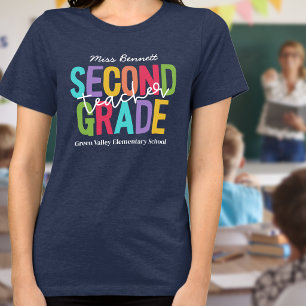 Vibrant Typography Second Grade Teacher Add Name Tri-Blend Shirt