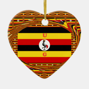 Vibrant Uganda Flag-Inspired Art Ceramic Tree Decoration