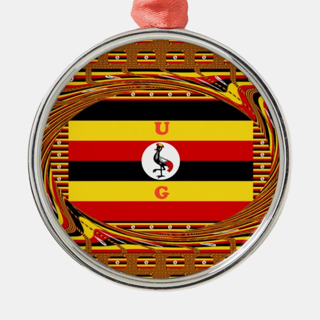 Vibrant Uganda Flag-Inspired Art Metal Tree Decoration (Front)