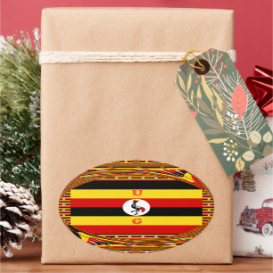 Vibrant Uganda Flag-Inspired Art Oval Sticker