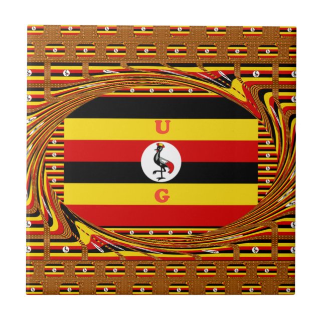 Vibrant Uganda Flag-Inspired Art Tile (Front)