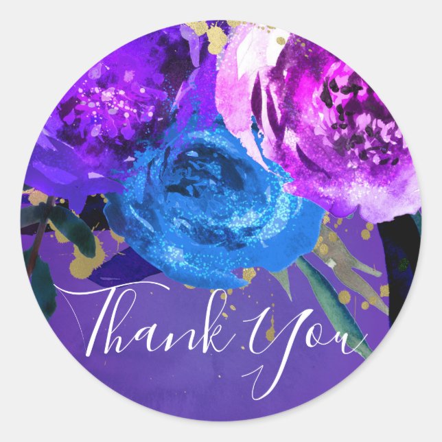 Vibrant Ultra Violet Purple Floral Fantasy Wedding Classic Round Sticker (Front)