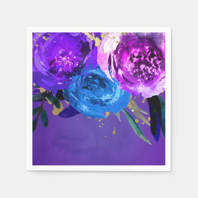 Vibrant Ultra Violet Purple Floral Fantasy Wedding Napkin (Front)