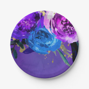 Vibrant Ultra Violet Purple Floral Fantasy Wedding Paper Plate