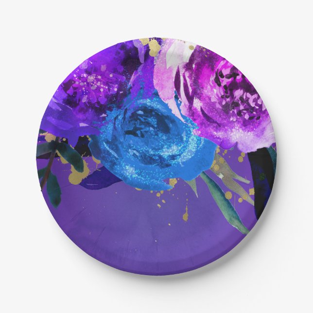 Vibrant Ultra Violet Purple Floral Fantasy Wedding Paper Plate (Front)