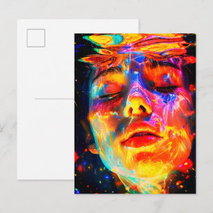 Vibrant Underwater Female Portrait Oil Painting Postcard