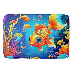 Vibrant Underwater Fish World Design Bath Mat