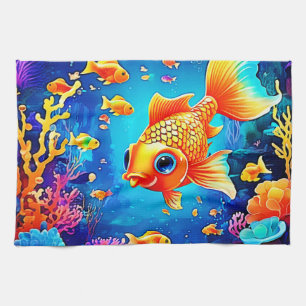 Vibrant Underwater Fish World Design Tea Towel