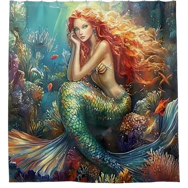 Vibrant Underwater Mermaid Shower Curtain (Front)