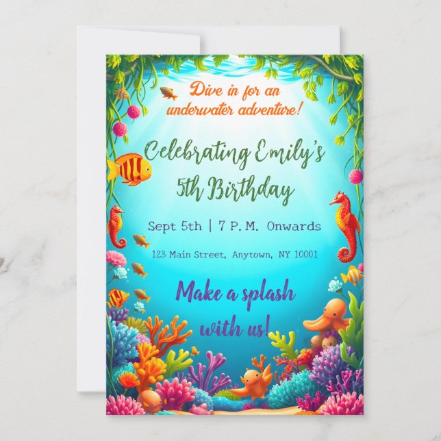 Vibrant Underwater Ocean Birthday Invitation (Front)