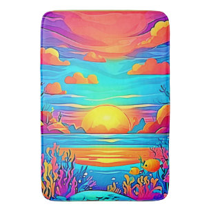 Vibrant Underwater Sunset Artwork Bath Mat