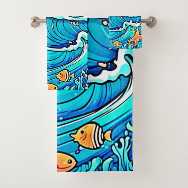 Vibrant Underwater Sunset Bath Towel Set (Insitu)