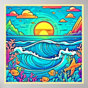 Vibrant Underwater Sunset Poster