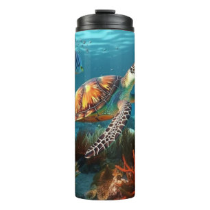 Vibrant Underwater Turtle Thermal Tumbler