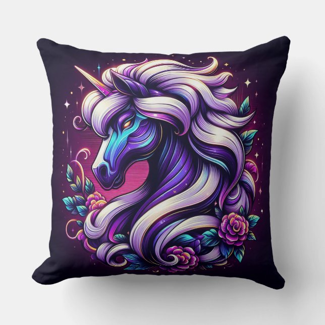 Vibrant Unicorn With Floral Elements Cushion (Front)