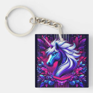 Vibrant Unicorn With Floral Elements Key Ring