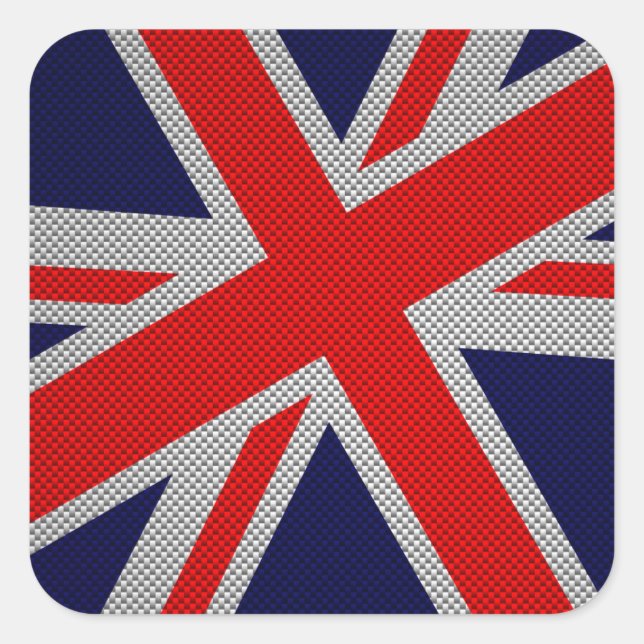 Vibrant Union Jack on Carbon Fiber Style Print Square Sticker (Front)