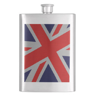 Vibrant Union Jack on Carbon Fibre Style Print Hip Flask