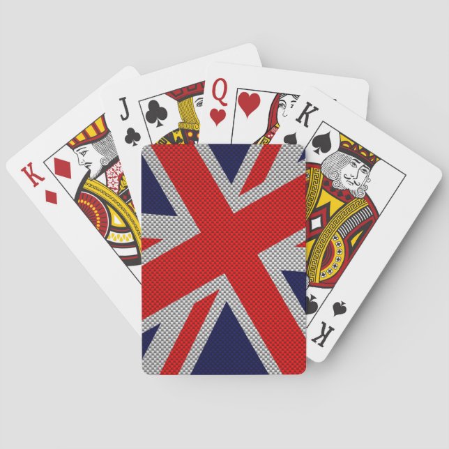 Vibrant Union Jack on Carbon Fibre Style Print Playing Cards (Back)